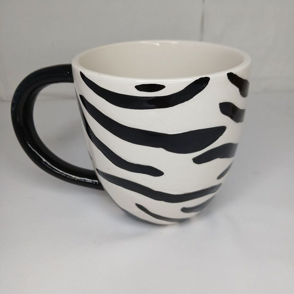 Pier 1 Hand Painted Zebra Surprise Mug 14 Oz. Black Stripes Zebra Inside - Picture 7 of 8